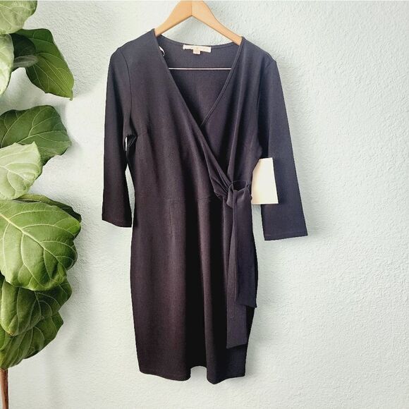 Boston Proper dress faux wrap little black dress - Picture 1 of 12